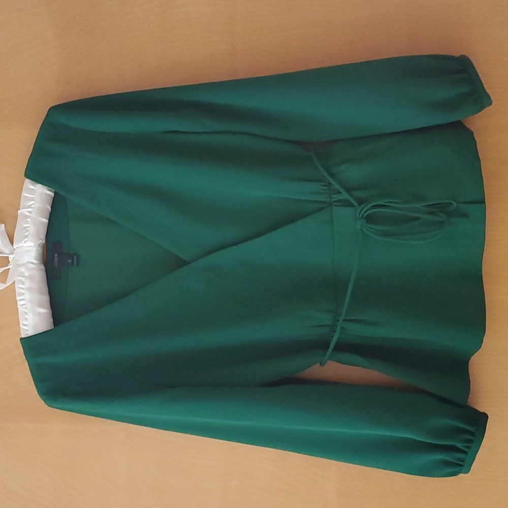 J Crew Green Draper Crepe Faux Wrap Blouse